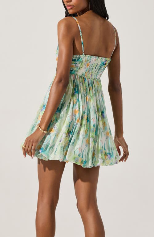 Astr The Label Floral Bubble Hem Minidress In Green Abstract Floral