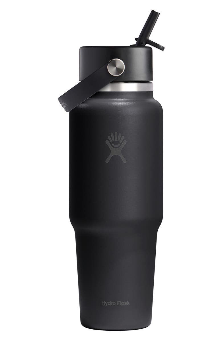Hydro Flask 32-Ounce Wide Mouth Travel Bottle with Flex Straw Cap, Main, color, Black