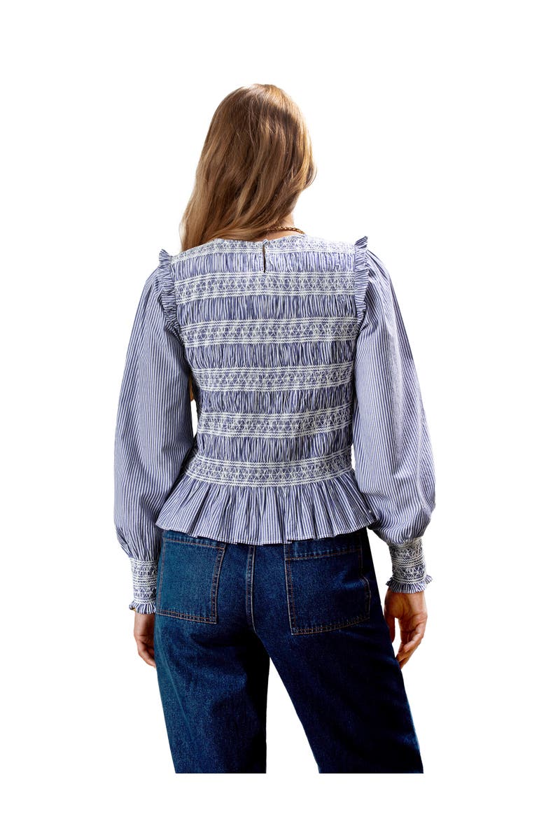 Stripe Shirred Blouse, Alternate, color, Blue