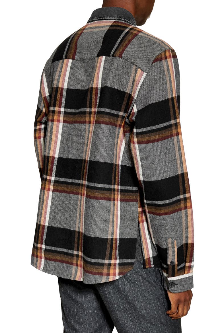 Slim Fit Denim Collar Flannel Shirt, Alternate, color, GREY MULTI