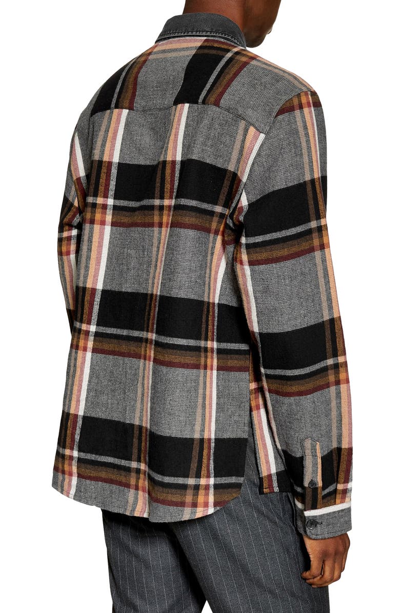 Topman Slim Fit Denim Collar Flannel Shirt, Alternate, color, 