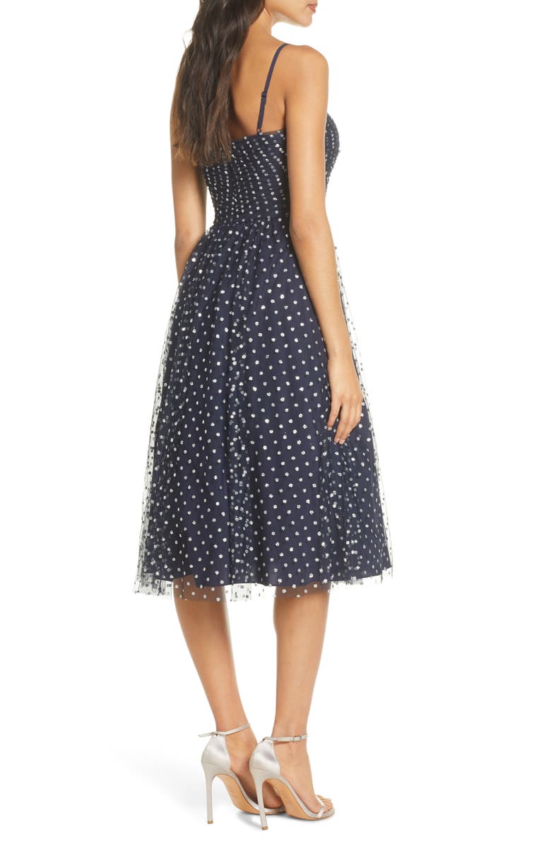 Eliza J Glitter Mesh Fit & Flare Cocktail Dress, Alternate, color, 