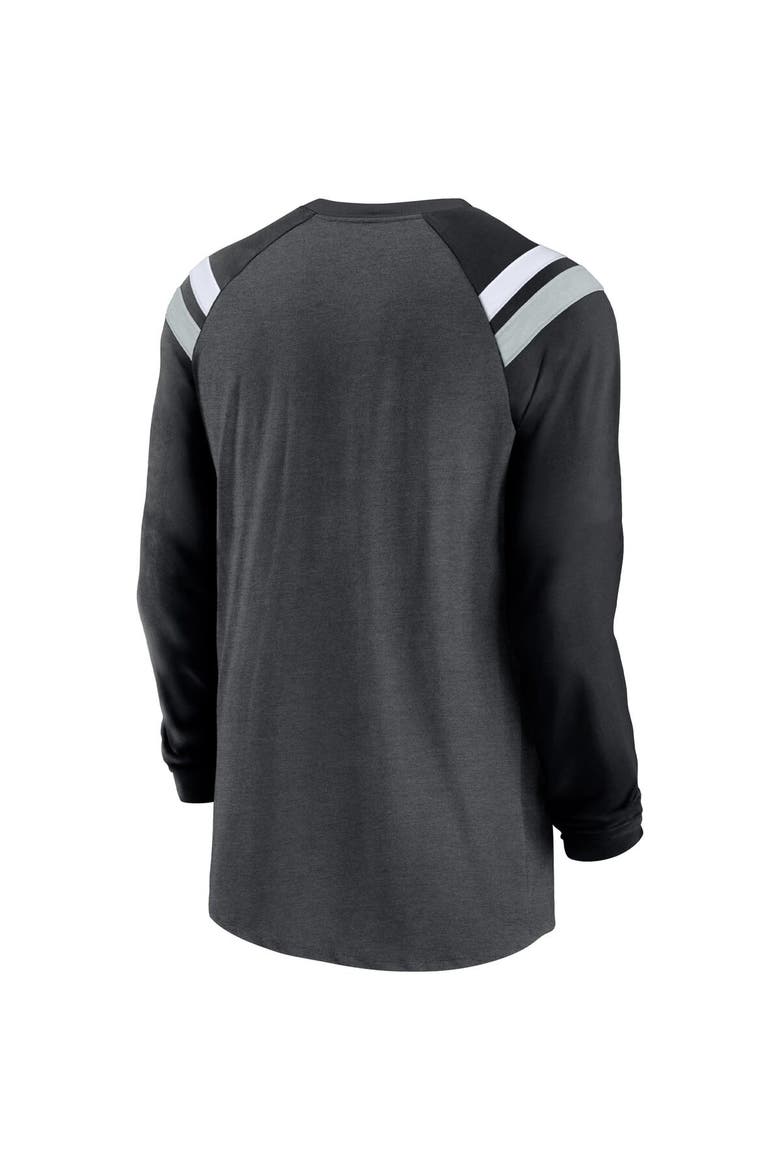 Men's Nike Heathered Charcoal/Black Las Vegas Raiders Tri-Blend Raglan Athletic Long Sleeve Fashion T-Shirt, Alternate, color, Heather Charcoal