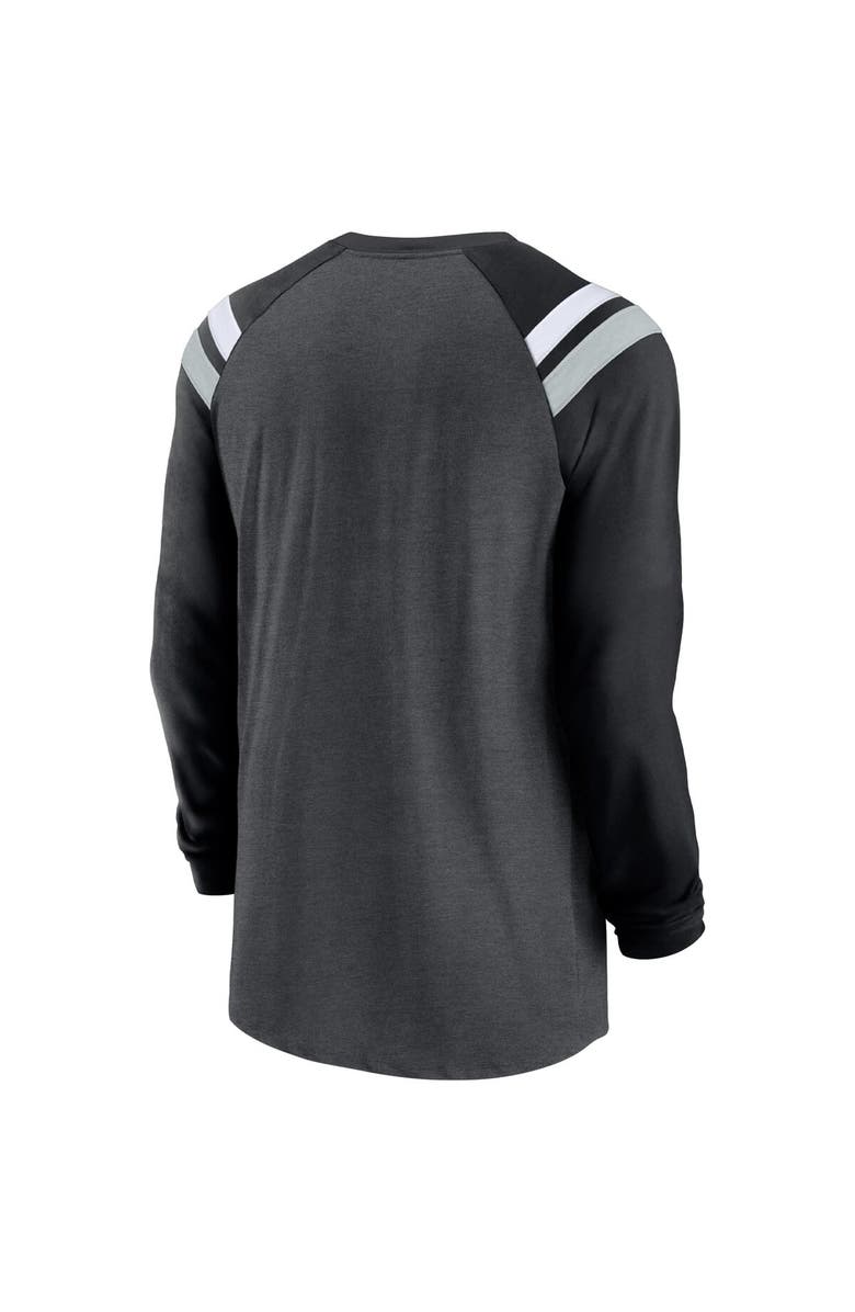 Nike Men's Nike Heathered Charcoal/Black Las Vegas Raiders Tri-Blend Raglan Athletic Long Sleeve Fashion T-Shirt, Alternate, color, Heather Charcoal