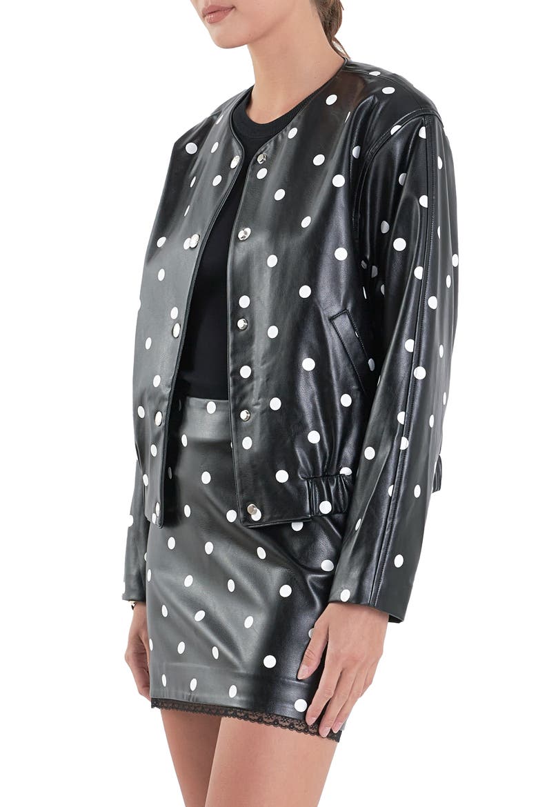 Polka Dot Faux Leather Jacket, Alternate, color, BLACK/ WHITE