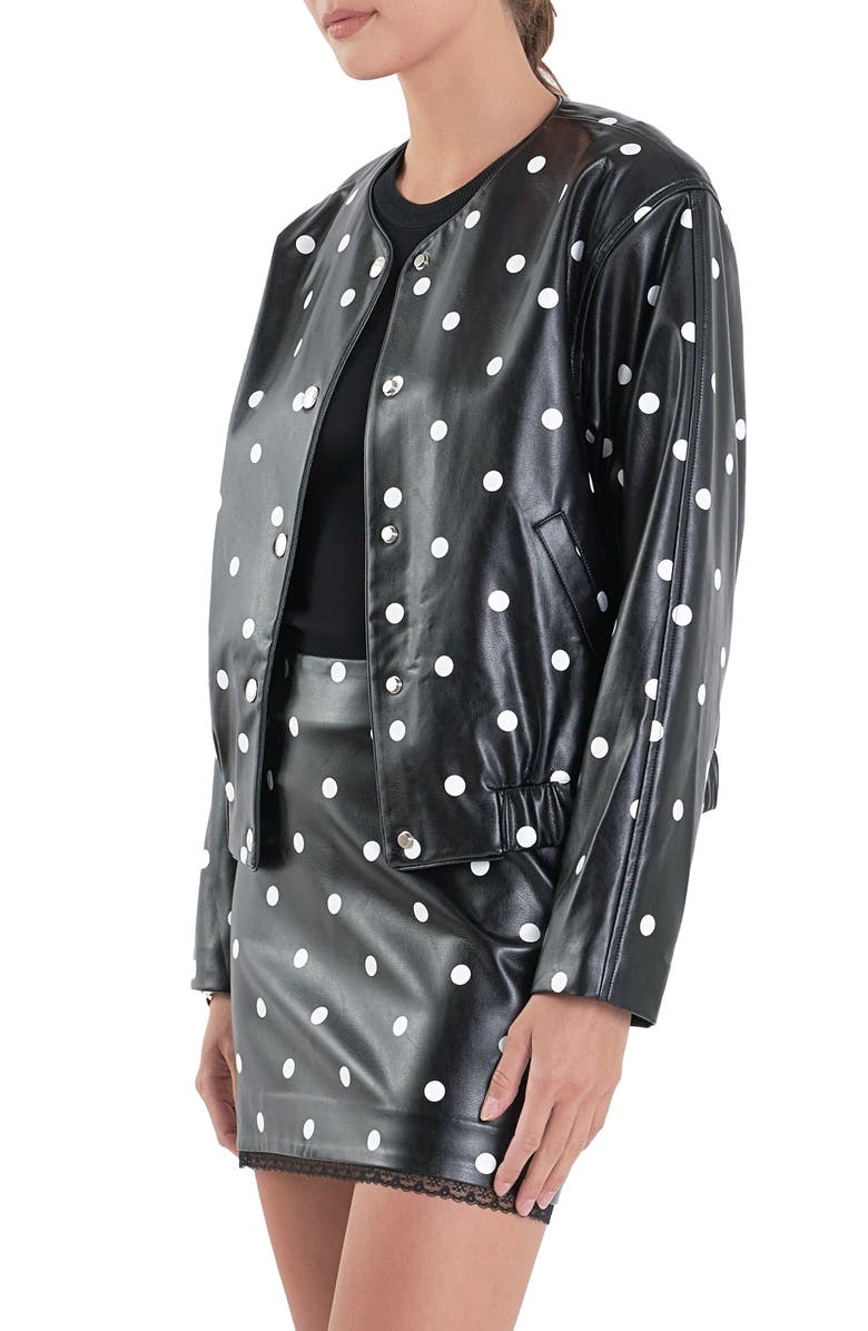 English Factory Polka Dot Faux Leather Jacket, Alternate, color, Black/ White