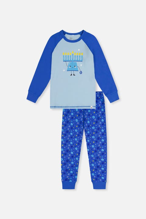 Two Piece Hanukkah Raglan Top Elastic Waist Pants Pajama Set