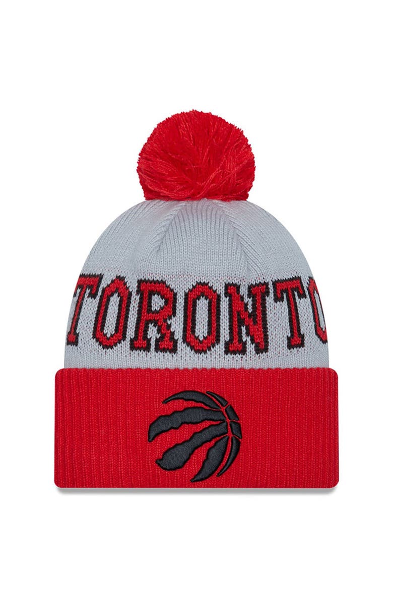 New Era Men's New Era Red/Gray Toronto Raptors Tip-Off Two-Tone Cuffed Knit Hat with Pom, Main, color, Red