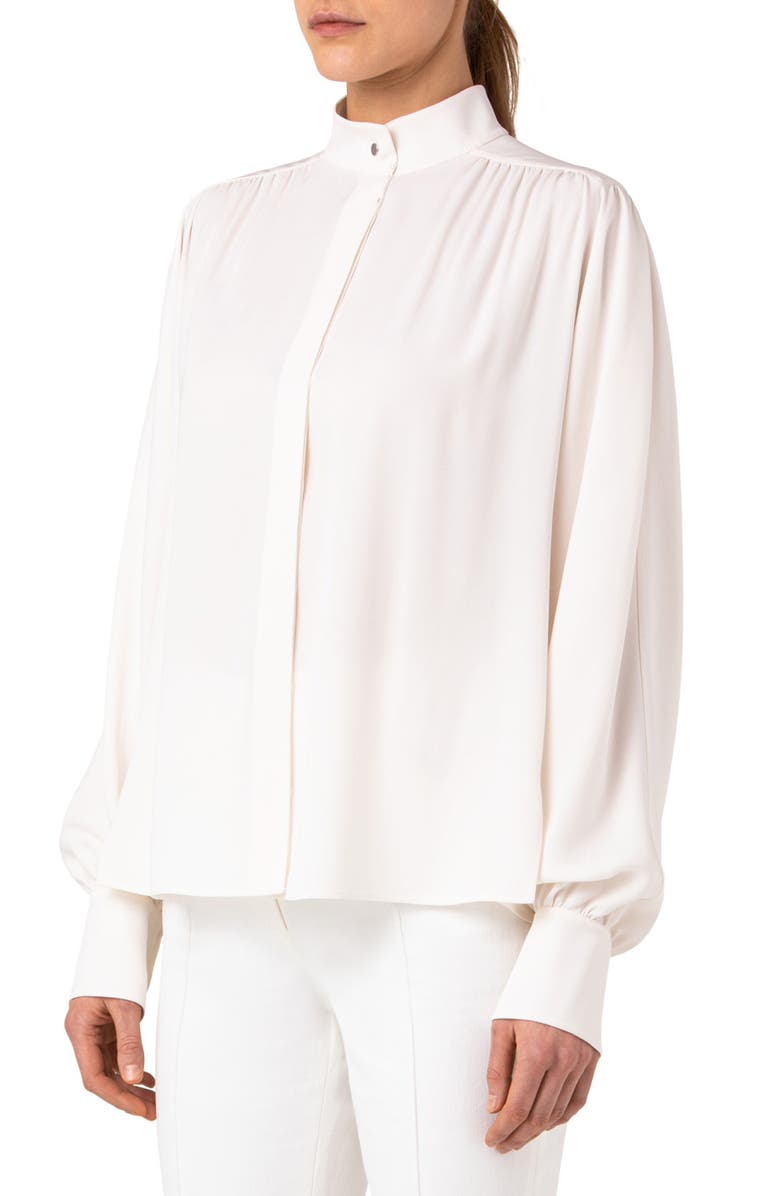 Akris Mock Neck Silk Crêpe de Chine Blouse, Alternate, color, 