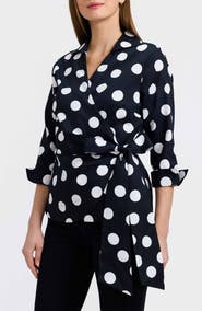Foxcroft Salina Polka Dot Cotton Wrap Shirt