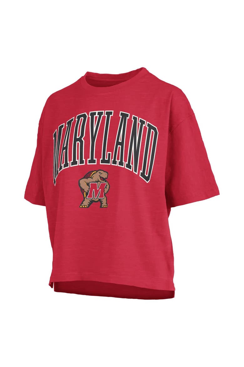 Women's Pressbox Red Maryland Terrapins Nelson Arch Over Logo Waist Length Oversized Slub T-Shirt, Alternate, color, Red