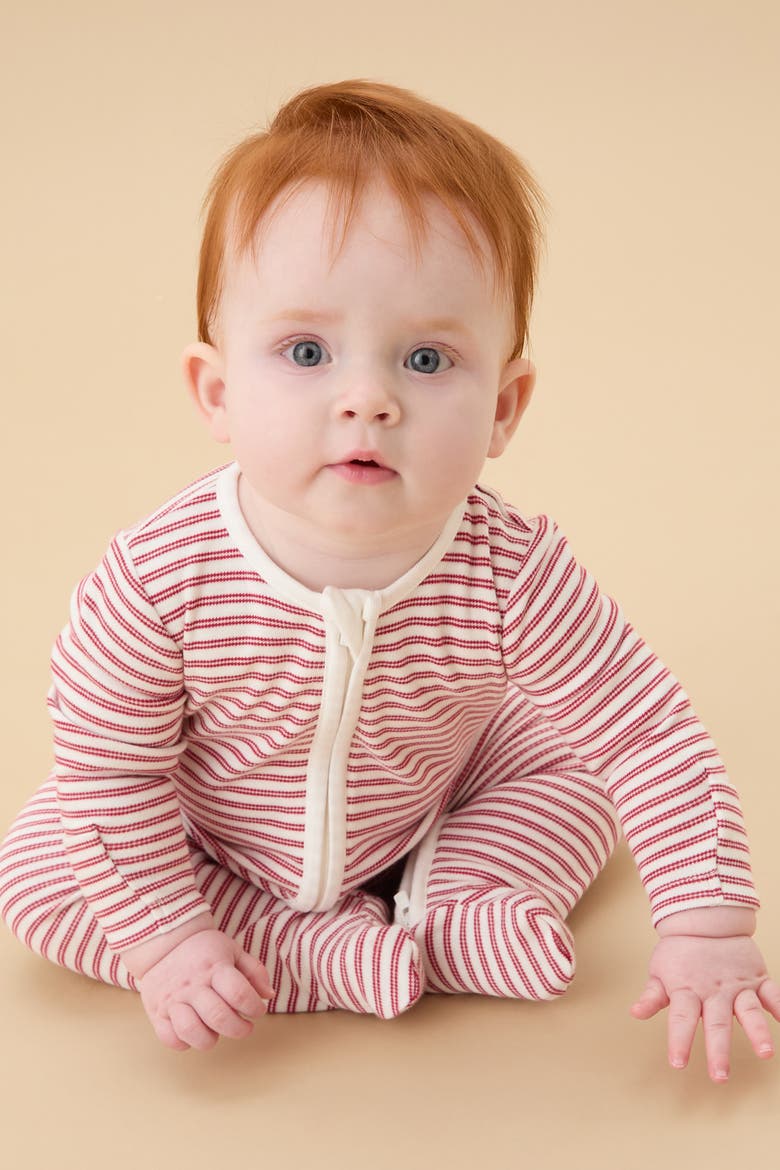 Stripe Two Way Zip-Up Sleepsuit, Alternate, color, Red Stripe