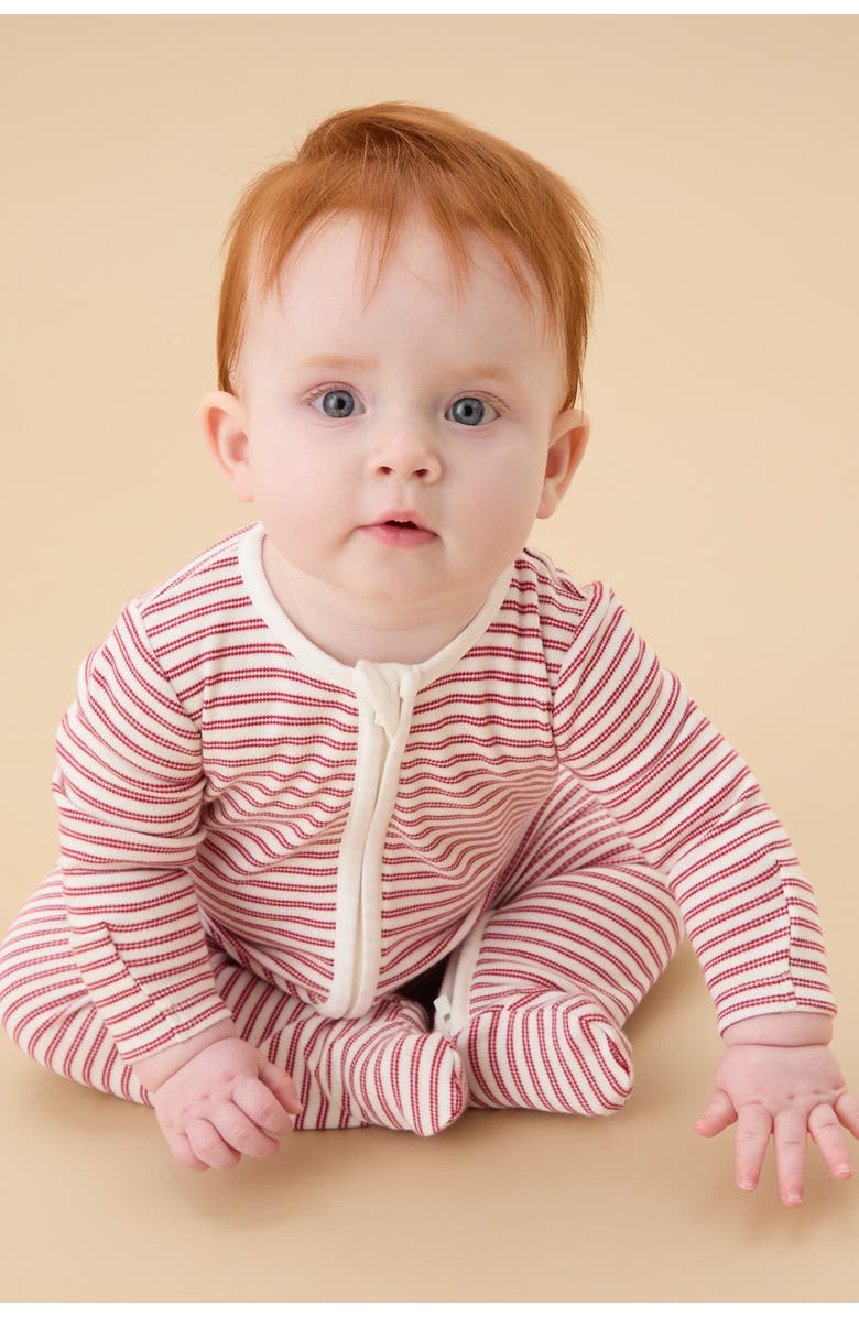 MORI Stripe Two Way Zip-Up Sleepsuit, Alternate, color, Red Stripe