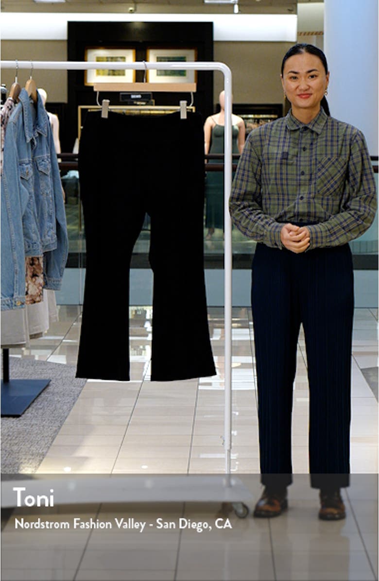 Pearl Pintuck Stretch Faux Suede Crop Flare Pants, sales video thumbnail