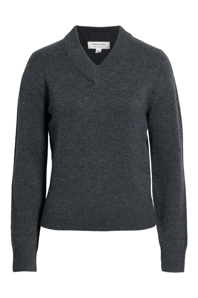 Wool & Cashmere High V-Neck Sweater, Main, color, GREY DARK CHARCOAL