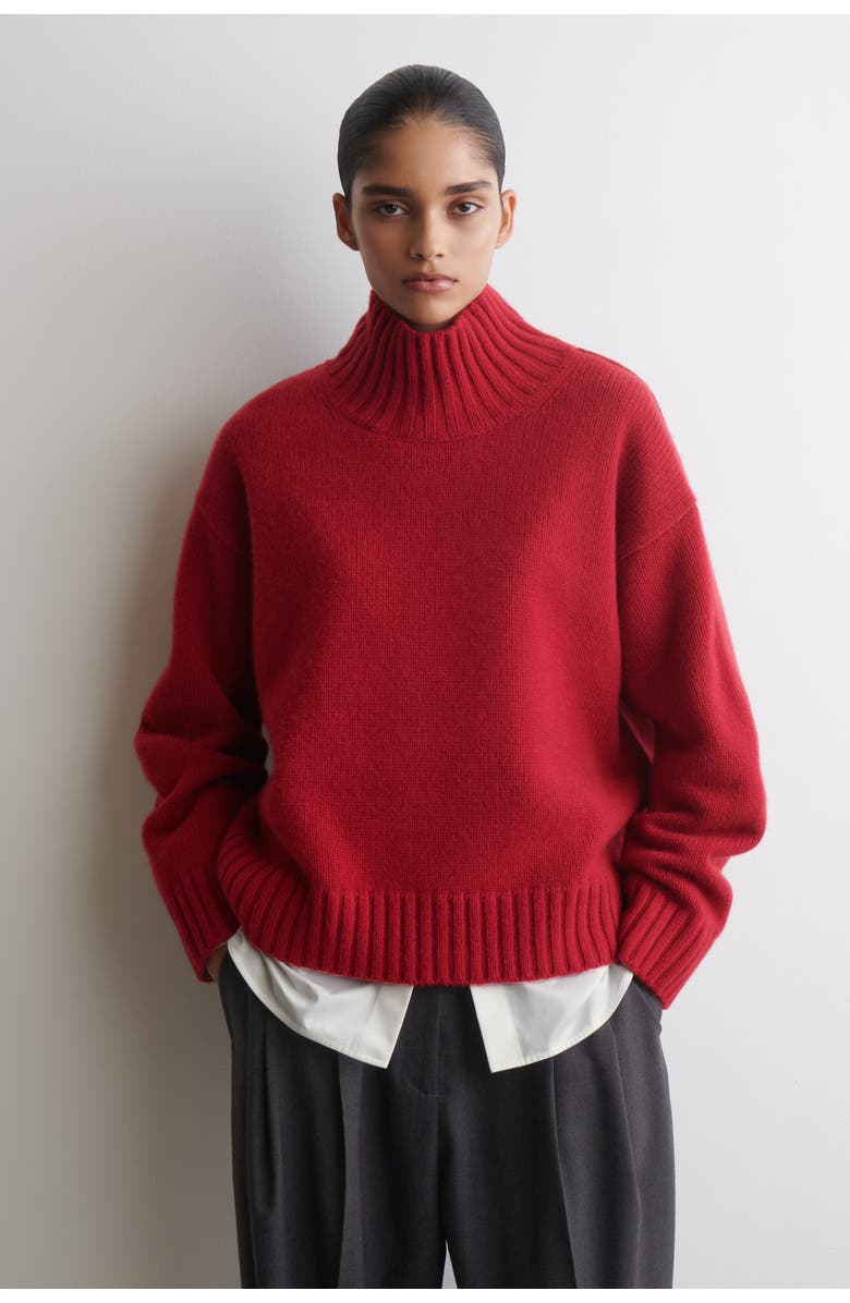 COS Cashmere Funnel-neck Jumper, Main, color, Red