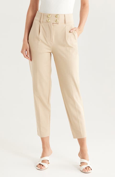 Leonie Button Front Stretch Cotton Twill Pants
