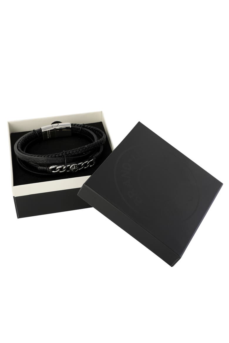 Men's Multi-Row Chain 8.25'' Bracelet with Compass Emblem, Black, Alternate, color, Black