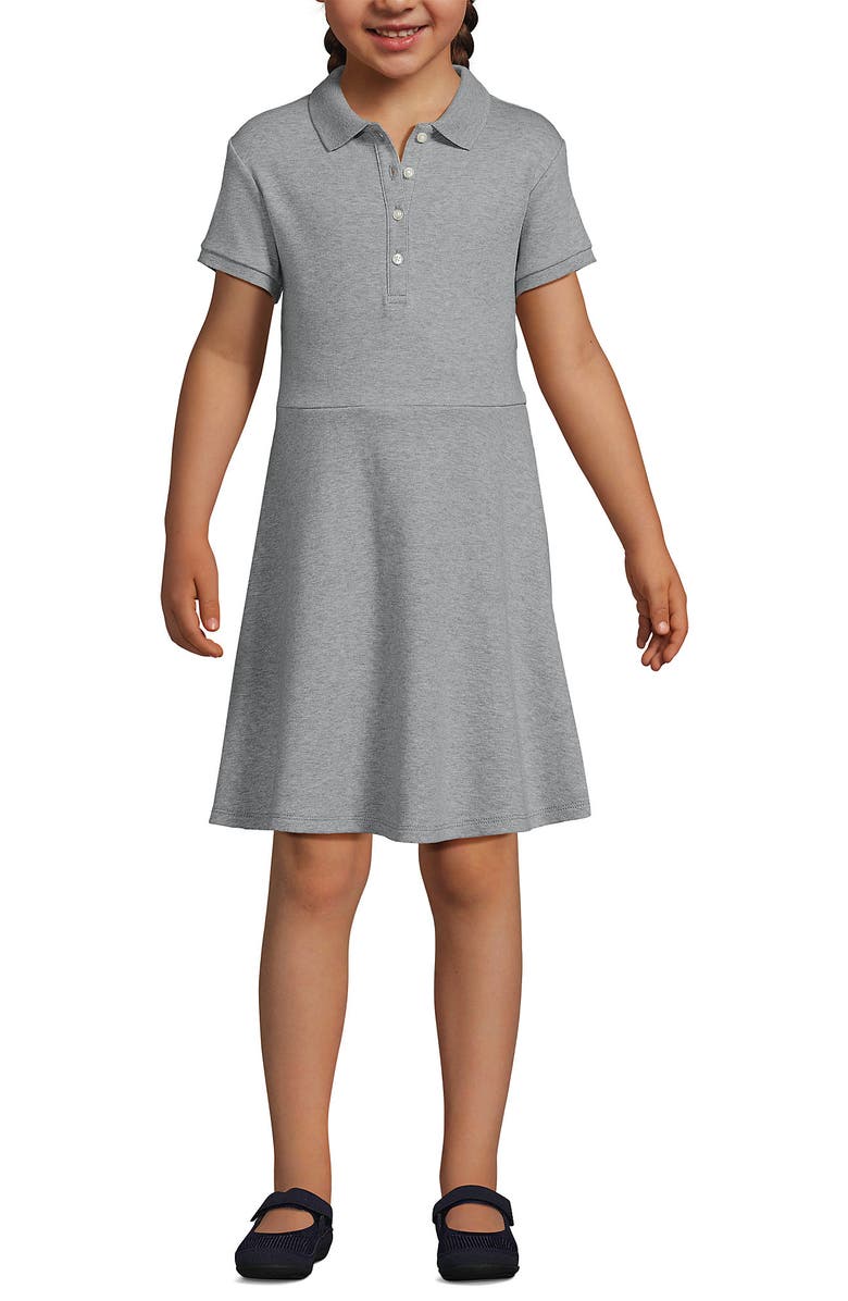 Lands' End School Uniform Girls Short Sleeve Interlock Polo Dress, Main, color, Gray Heather