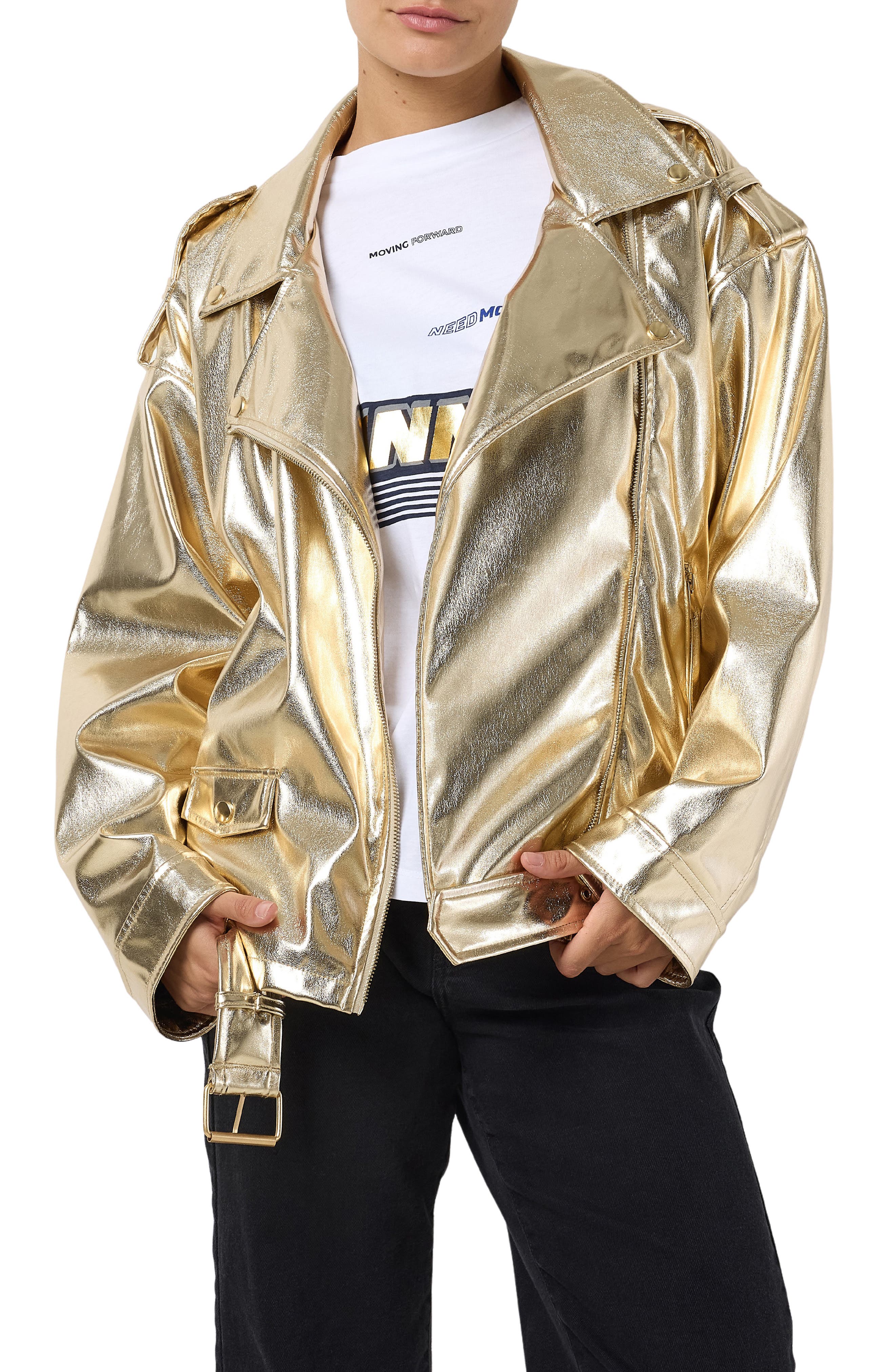 Noisy may Maddie Paulina Metallic Faux Leather Jacket (Women ...