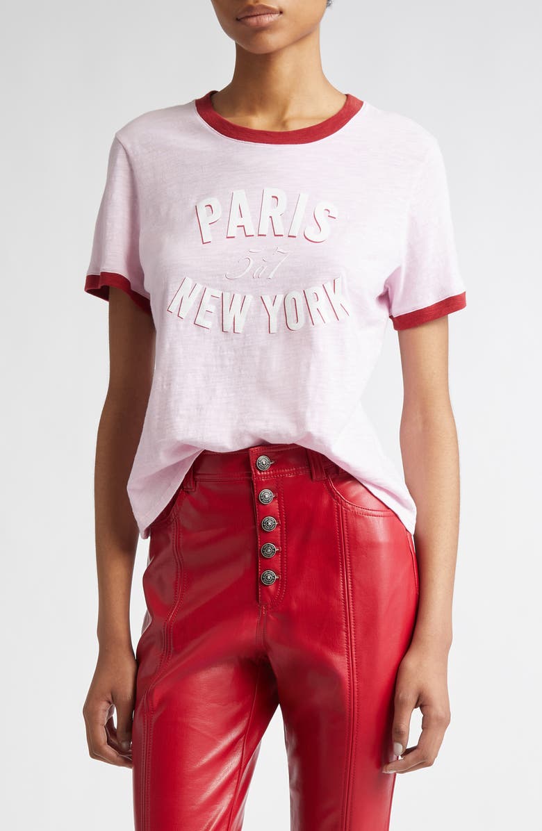 Cinq à Sept Paris New York Cotton Graphic Ringer T-Shirt, Main, color, Pink Opal