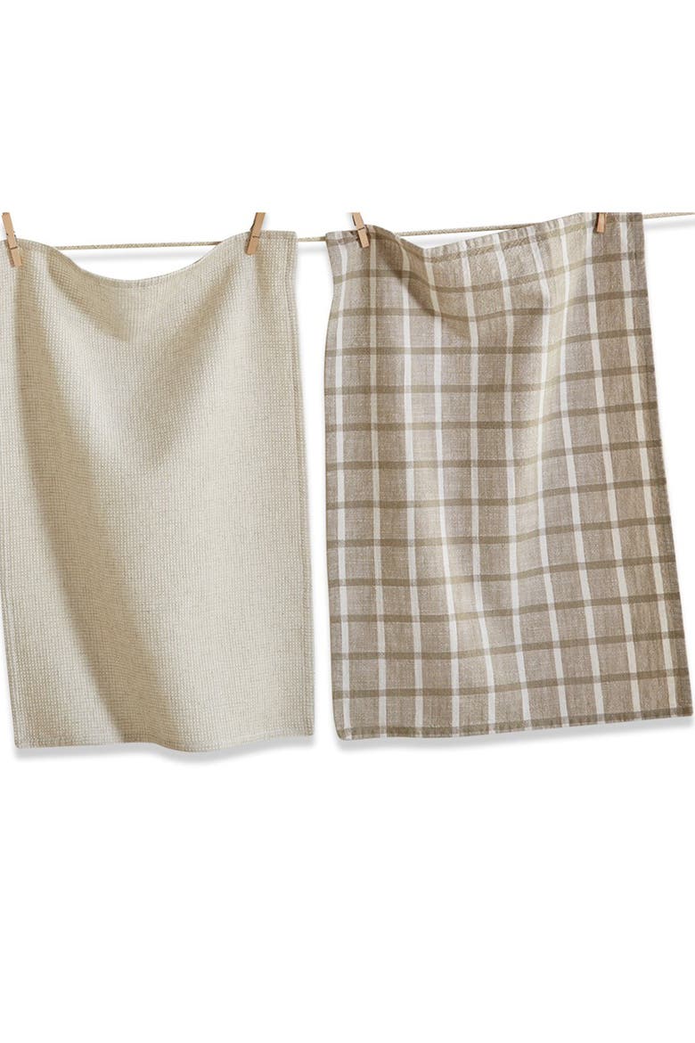 Set of 4 Canyon Woven Beige Cotton Kitchen Dishtowels, Alternate, color, White