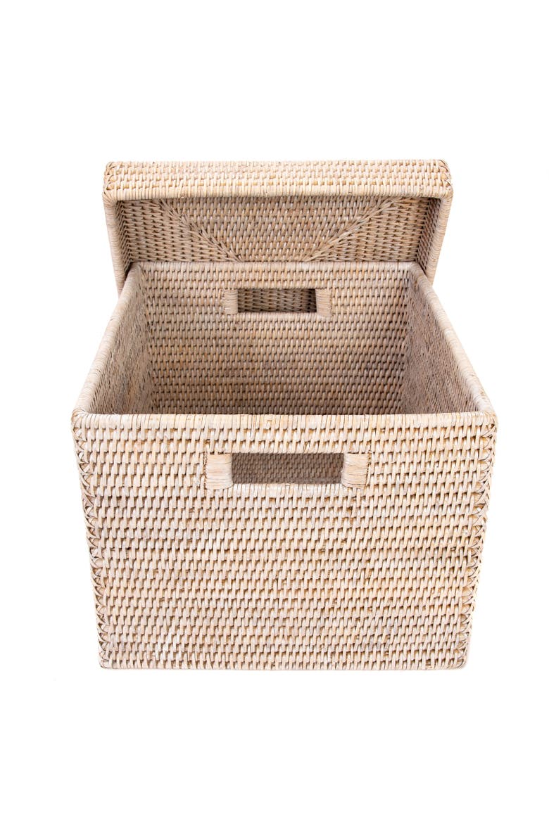 Rattan Letter File Storage Box with Lid, Alternate, color, White Wash