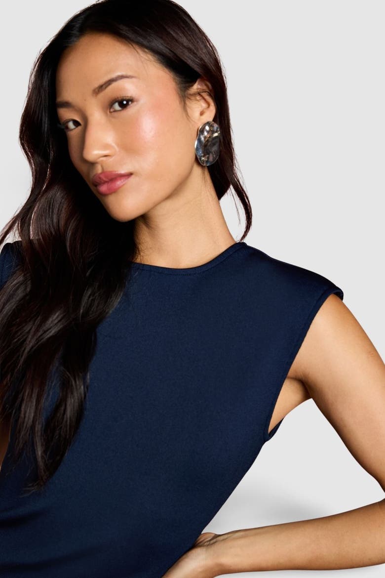 Bandage Knit Fringed Hem Midi Dress, Alternate, color, Navy