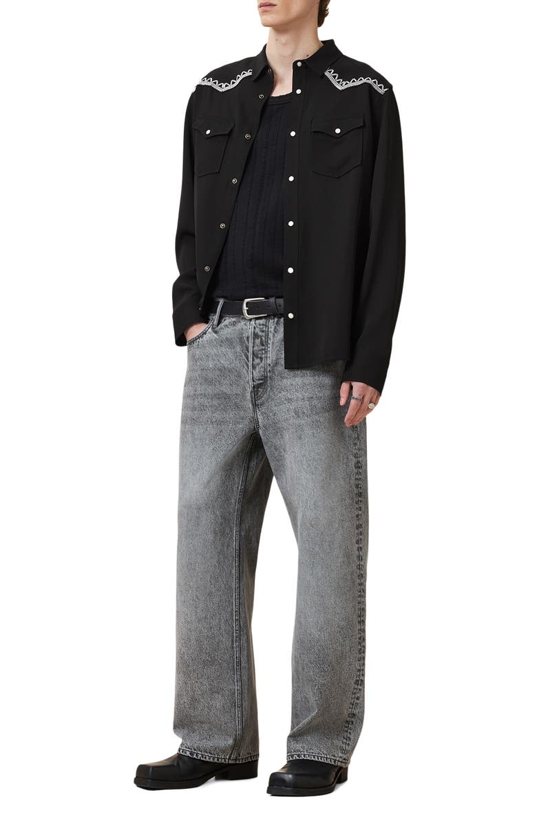 AllSaints Dallin Embroidered Snap-Up Western Shirt, Alternate, color, 