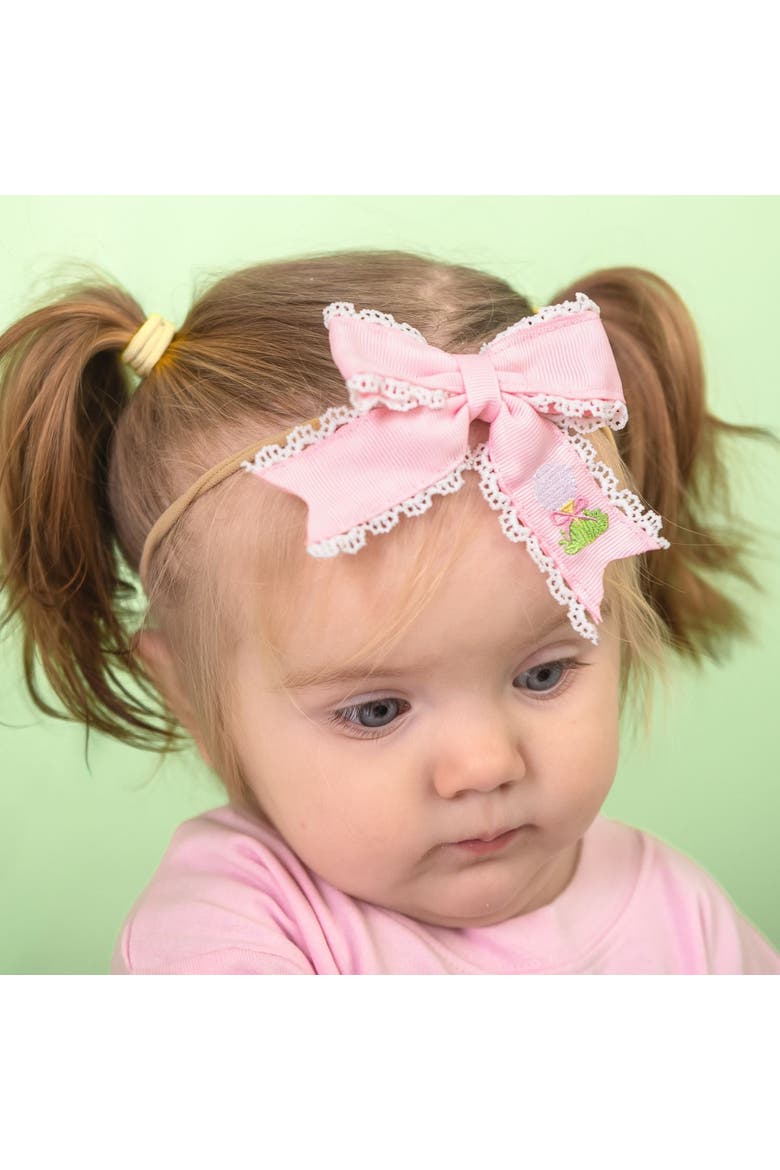 Golf Tee Embroidered Lace Bow Baby Headband, Alternate, color, Pink