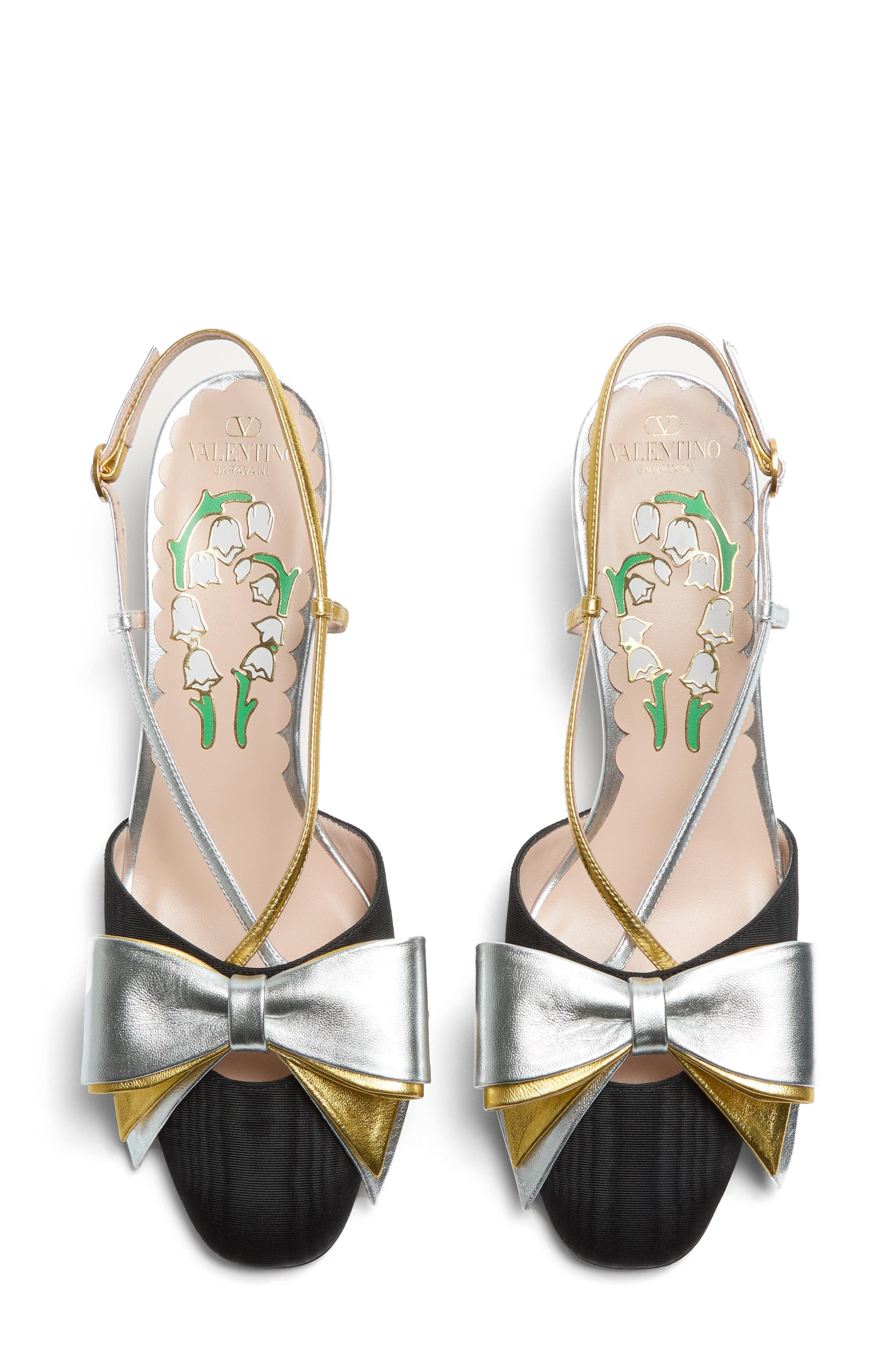 Valentino Garavani Bowow Slingback Pump, Alternate, color, Black/ Silver