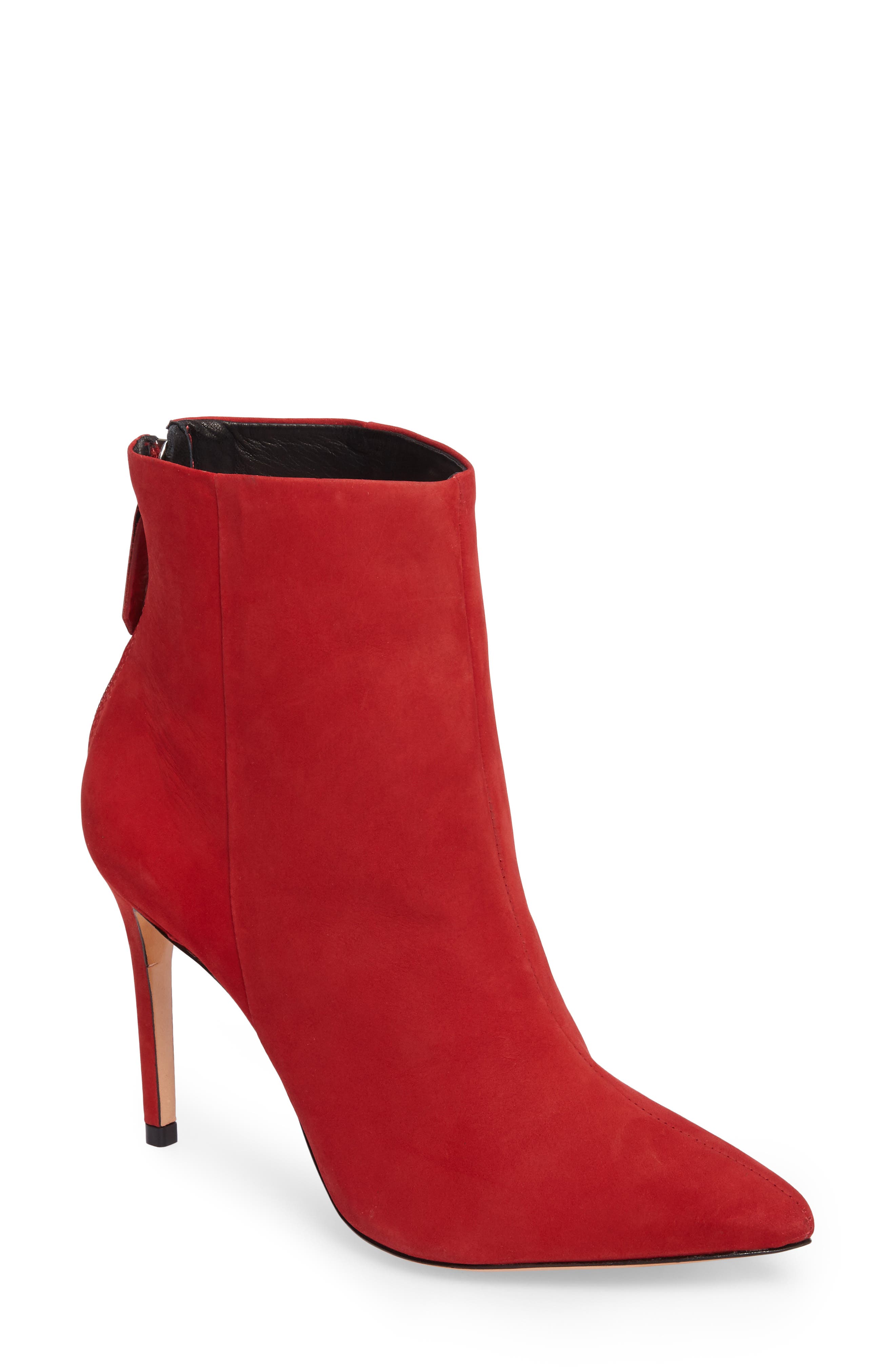 Ginny Pointy Toe Bootie, Main, color, SCARLET NUBUCK LEATHER