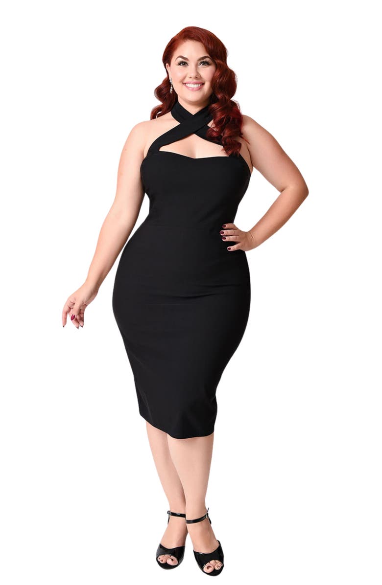Unique Vintage Plus Size Penelope Wiggle Dress, Main, color, Black