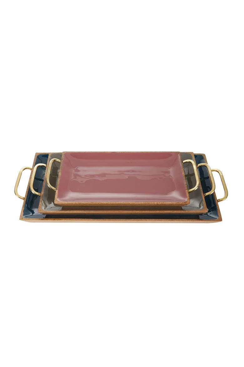 Multi Colored Mango Wood Tray with Enamel Interior, Alternate, color, MULTI