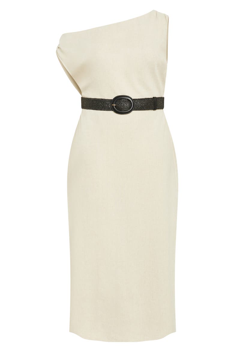 Lana One-Shoulder Sleeveless Linen Blend Maxi Dress, Alternate, color, STONE
