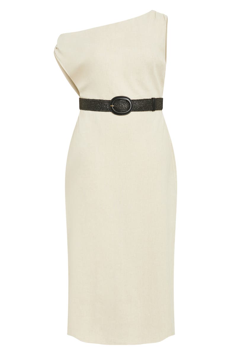 City Chic Lana One-Shoulder Sleeveless Linen Blend Maxi Dress, Alternate, color, Stone