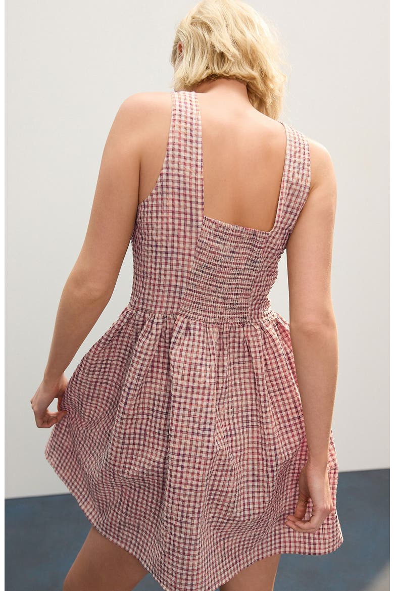 Sleeveless Gingham Cotton Blend Minidress, Alternate, color, BROWN