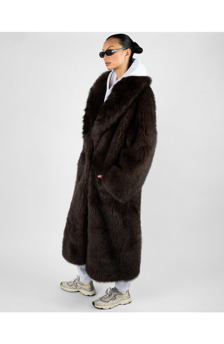WeWoreWhat Long Faux Fur Jacket, Alternate, color, Dark Brown