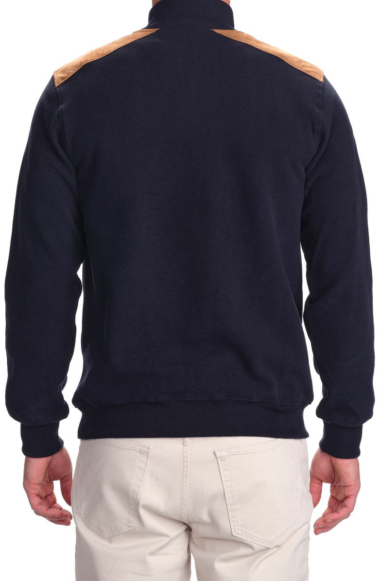 STUDIO GARNET LOS ANGELES Faux Leather Trim Quarter-Zip Pullover, Alternate, color, Navy