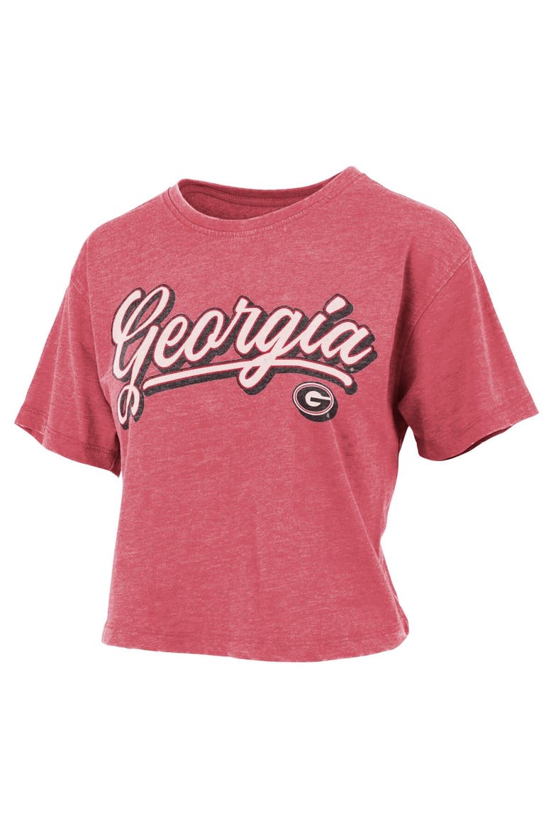 Women's Pressbox Red Georgia Bulldogs Team Script Harlow Vintage Waist Length T-Shirt, Main, color, Heather Red