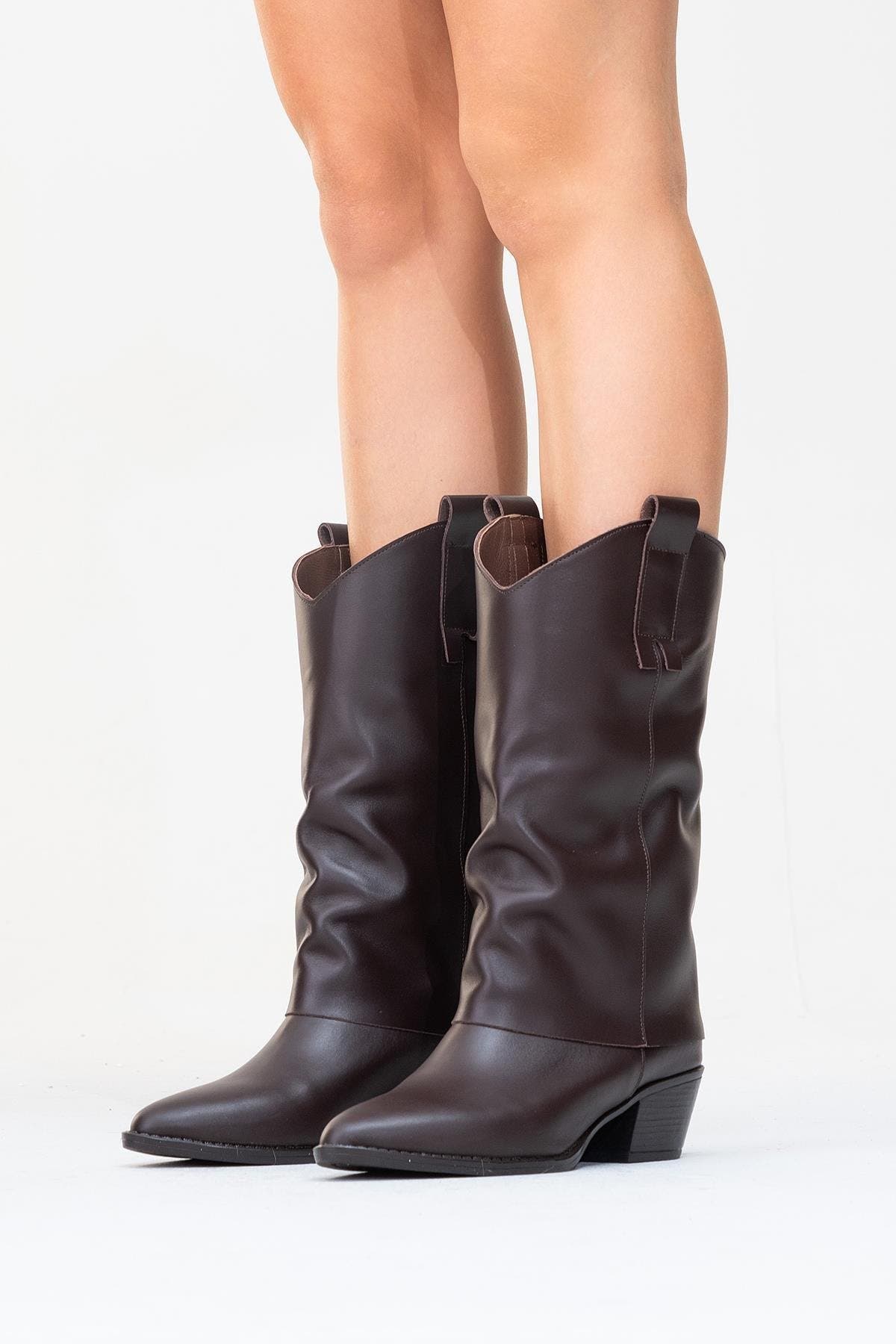 Teodora Leather Block Heel Boot, Alternate, color, Brown Leather