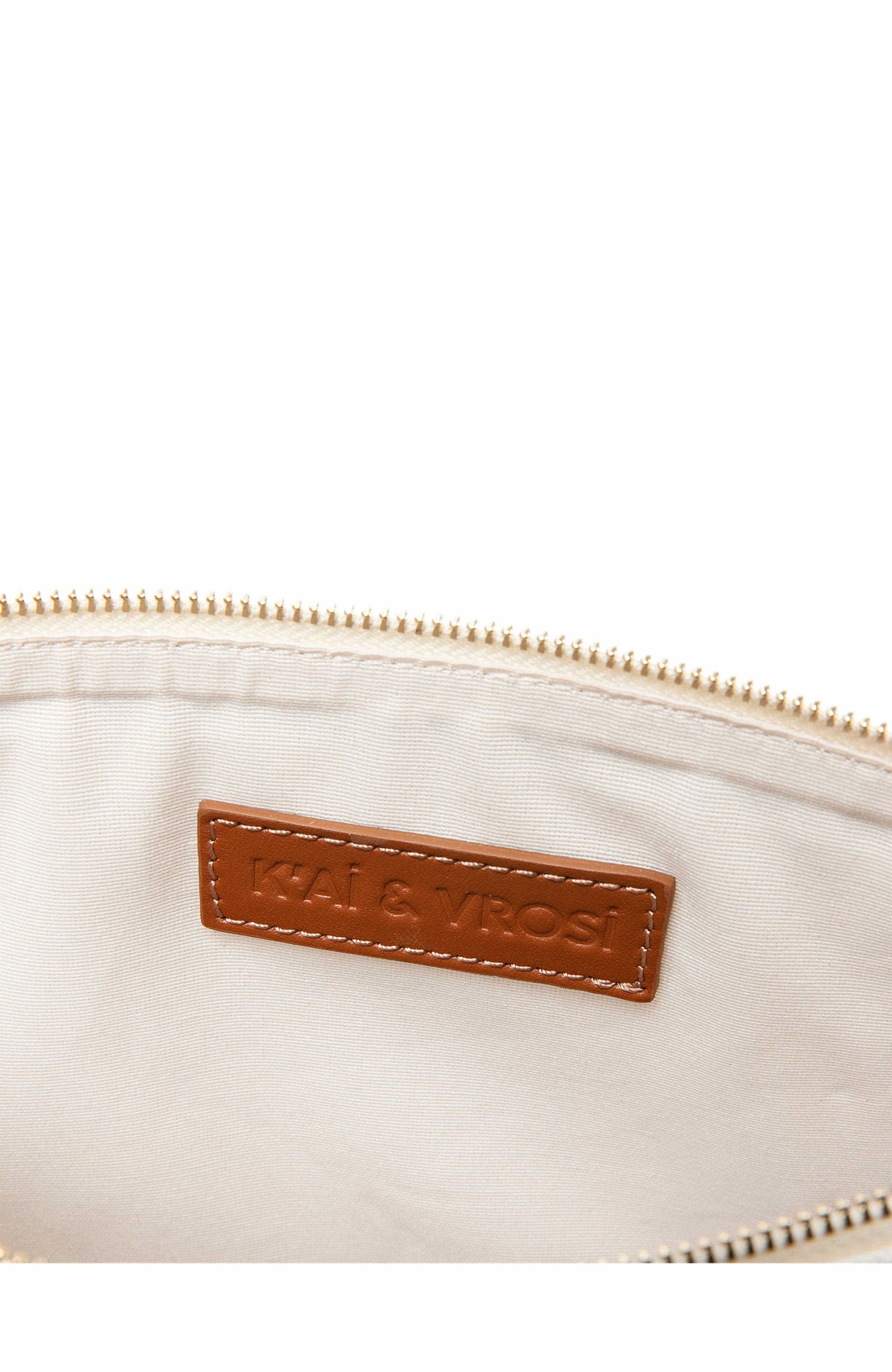 K'ai & Vrosi Apollon Calfskin & Handloomed Fabric Clutch, Alternate, color, Brown