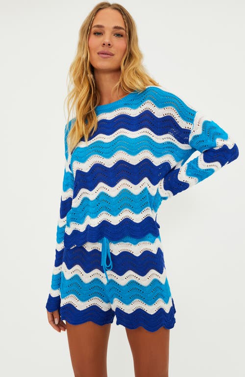 Shop Beach Riot Beach Wavy Stripe Pointelle Cover-up Sweater In Riviera Waves