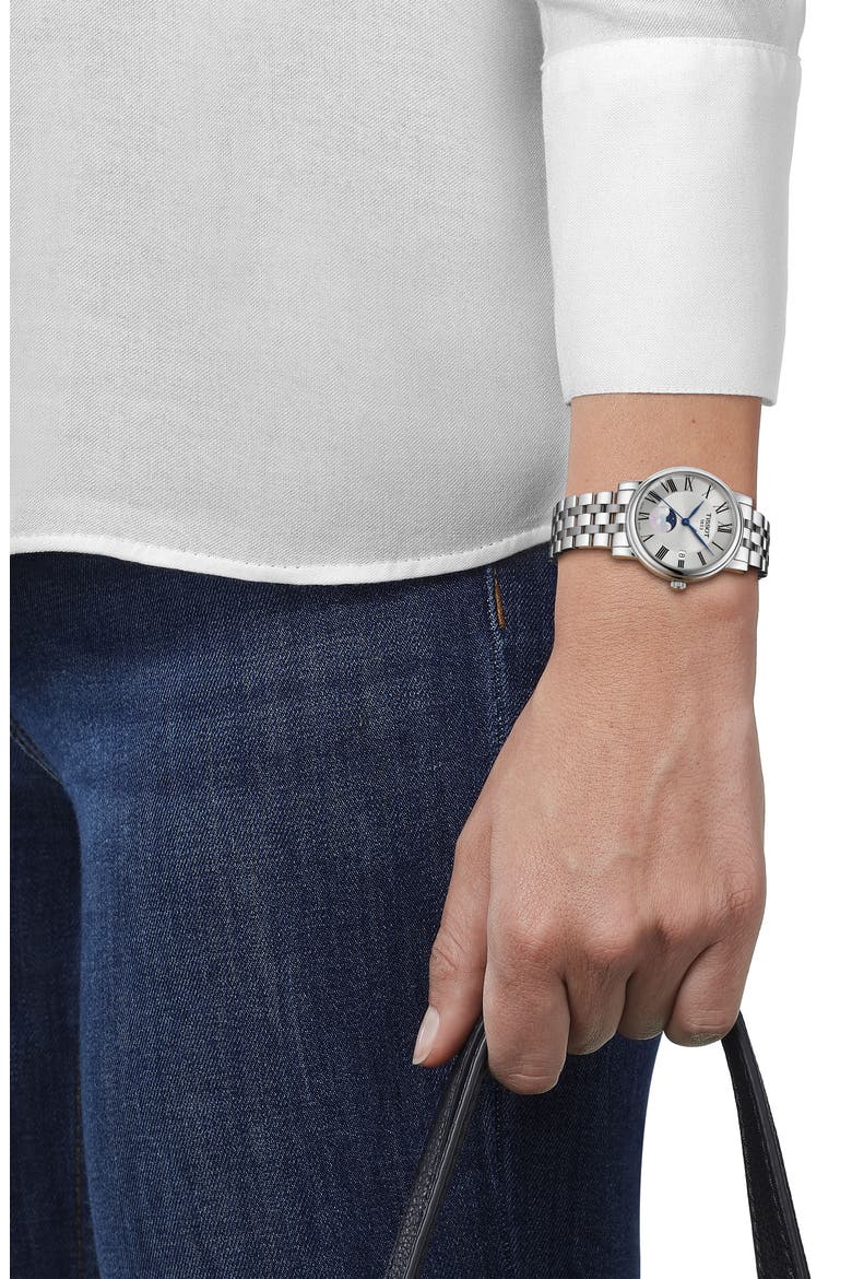 T-Classic Carson Premium Moonphase Bracelet Watch, 32mm, Alternate, color, SILVER