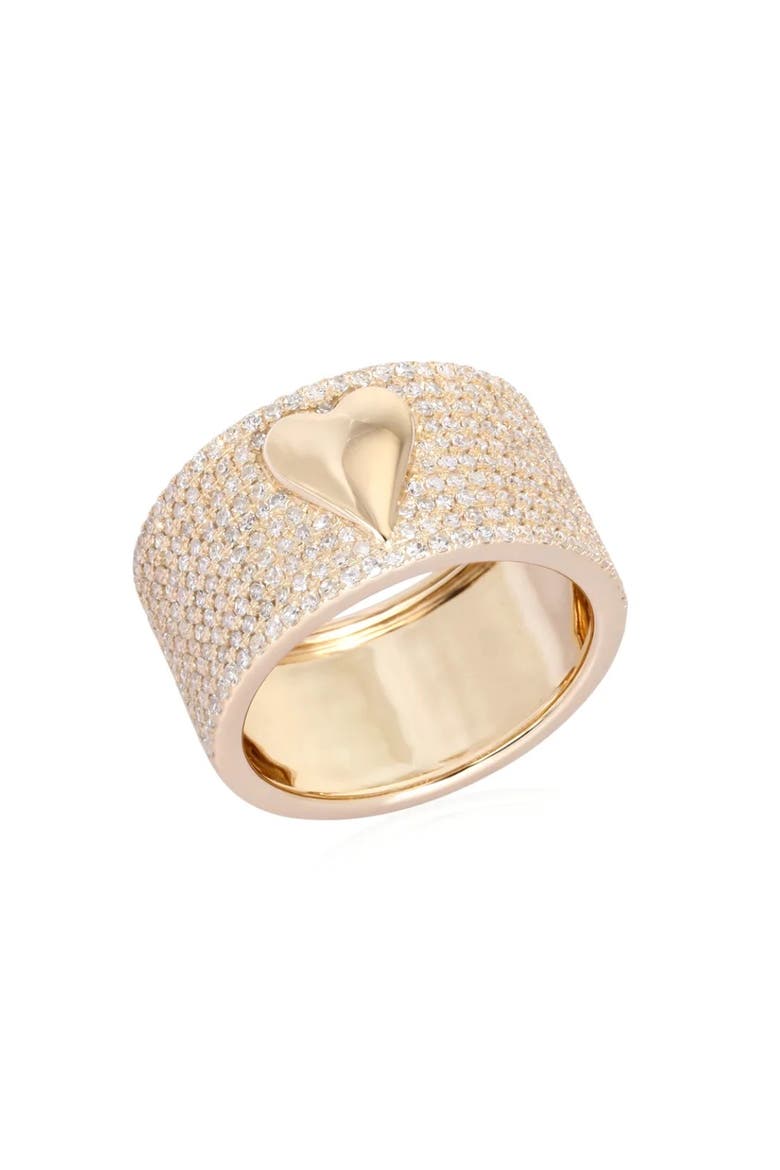 Pave Heart Barrel Ring, Alternate, color, Gold