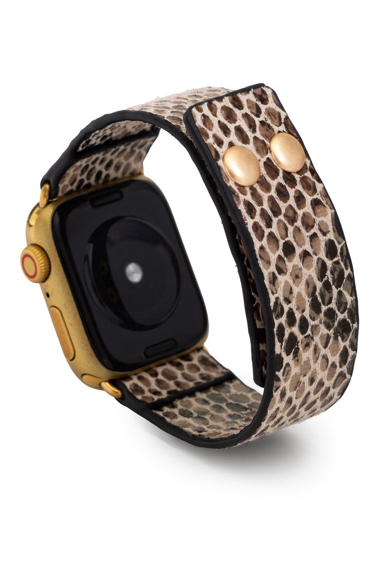 Snakeskin Faux Leather Apple Watch® Watchband, Alternate, color, BEIGE