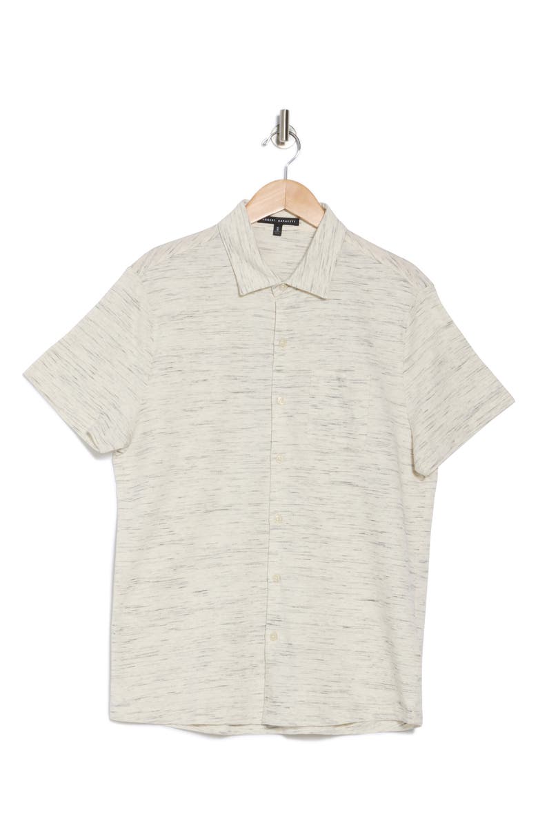 Robert Barakett Fran Space Dye Short Sleeve Knit Button-Up Shirt, Alternate, color, Cream