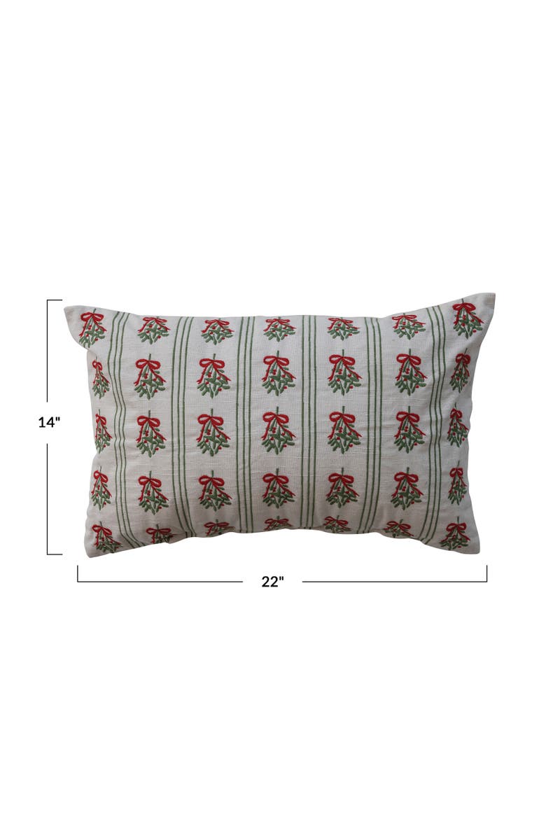 Mistletoe Stripe Embroidered Cotton Lumbar Pillow, Alternate, color, Multicolor