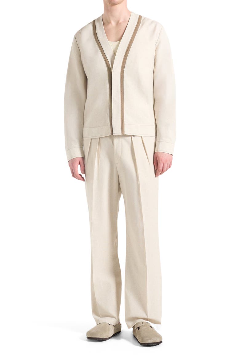 Alain Linen Cardigan with Contrast Placket, Alternate, color, Natural