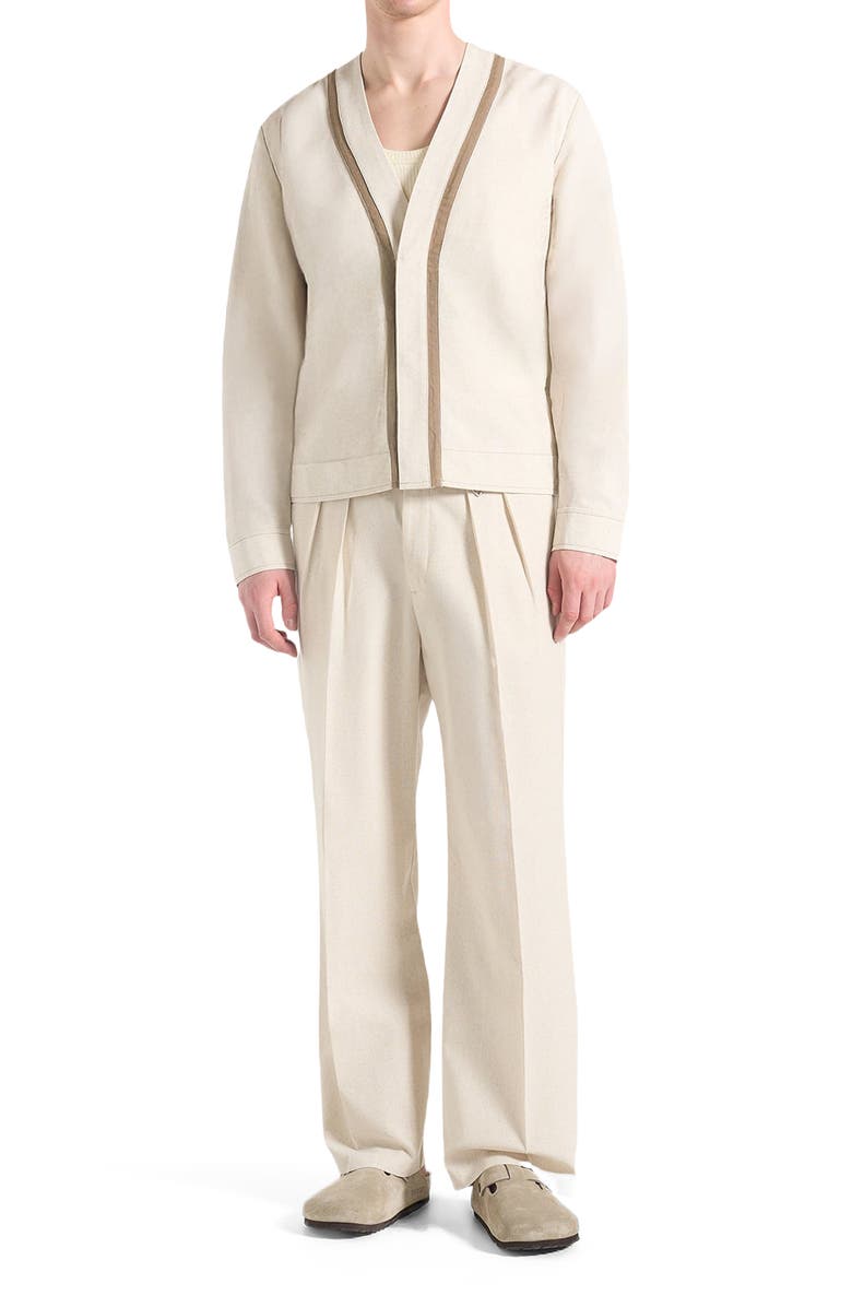 Manière De Voir Alain Linen Cardigan with Contrast Placket, Alternate, color, Natural